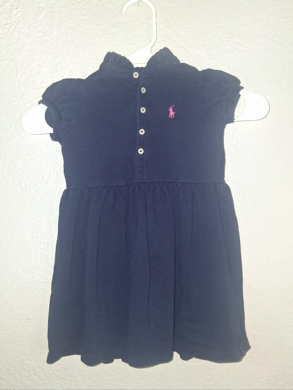 Ralph Lauren Navy With Pink Embroidered Pony Dress Popover Preppy Nautical 3T
